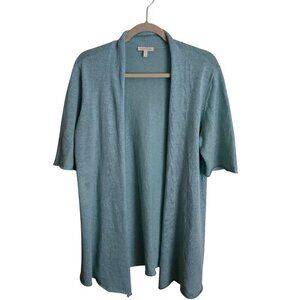 Eileen Fisher 100%Linen Mint Green Open Front Short Sleeve Cardigan Sweater Size